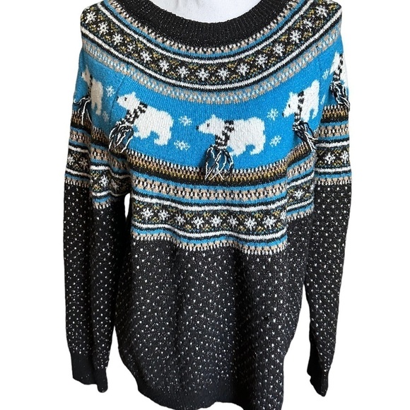 Holiday Time Women's Ugly Christmas Sweater Knit Polar Bears Size Large (12-14) - Picture 4 of 17